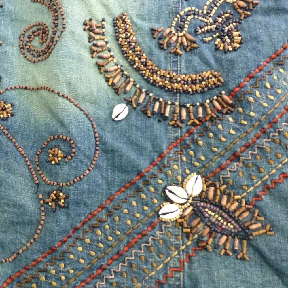 Chicos Design Embellished Denim Jacket Beaded Floral Embroidery Button Front Wom - Picture 13 of 15
